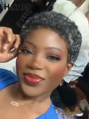 Machine made & lace front salt and pepper afro curly 100% Human Hair