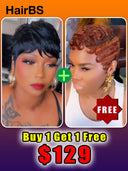 Great Deal Buy 1 Get 1 Free machine made pixie wig straight et 13x4 lace finger wave brown 100% Human Hair