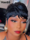 Great Deal Buy 1 Get 1 Free machine made pixie wig straight et 13x4 lace finger wave brown 100% Human Hair
