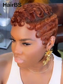 Great Deal Buy 1 Get 1 Free machine made pixie wig straight et 13x4 lace finger wave brown 100% Human Hair