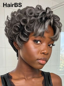 Silver Salt And Pepper collection Machine Made pixie cut wig 100% Human Hair