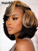 Pixie cut wig HD Lace front 13x6 wavy honey highlight for black woman 100% Human Hair 