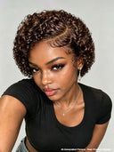 Lace front 13x4 pixie wig curly wave brown