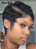 HD Lace front 13x4 Pixie cut Wig black side part