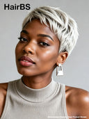 Machine Made Glueless pixie cut wig silver