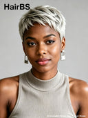 Machine Made Glueless pixie cut wig silver