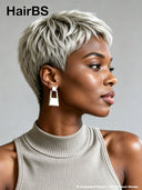 Machine Made Glueless pixie cut wig silver