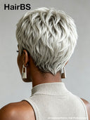 Machine Made Glueless pixie cut wig silver