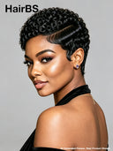 Lace front 13x4 pixie wig black finger wave
