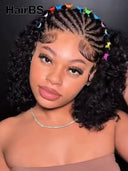 Lace front wig braided hairstyles black curly  wave 14 inch bob 100% Human Hair 