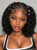 Lace front wig braided hairstyles black curly  wave 14 inch bob 100% Human Hair 