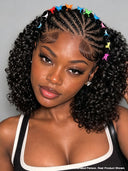 Lace front wig braided hairstyles black curly  wave 14 inch bob 100% Human Hair 