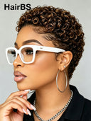 Lace front pixie wig curly wave Brown for black woman