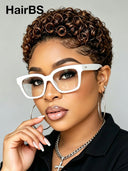Lace front pixie wig curly wave Brown for black woman