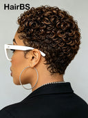 Lace front pixie wig curly wave Brown for black woman