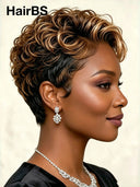 Lace front 13x4 Pixie wig honey highlight quick weave