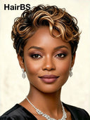 Lace front 13x4 Pixie wig honey highlight quick weave