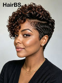 Lace front 13x4 pixie wig side part Brown highlight for black woman 