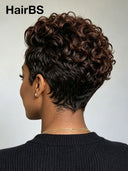 Lace front 13x4 pixie wig side part Brown highlight for black woman 
