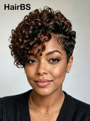 Lace front 13x4 pixie wig side part Brown highlight for black woman 