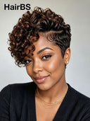 Lace front 13x4 pixie wig side part Brown highlight for black woman 
