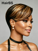 Lace front 13x4 pixie wig honey highlight side part