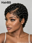 Lace front 13x4 pixie wig finger wave black