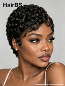 Lace front 13x4 pixie wig finger wave black