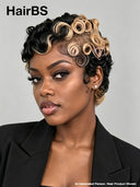 Lace front 13x4 pixie wig finger wave blonde highlight