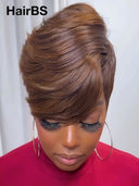 Lace front 13x4 Pixie wig straight brown for black woman 100% Human Hair