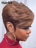 Lace front 13x4 Pixie wig straight brown for black woman 100% Human Hair