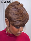 Lace front 13x4 Pixie wig straight brown for black woman 100% Human Hair
