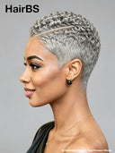 Lace front 13x6 pixie cut curly wave wig silver gray