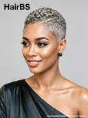 Lace front 13x6 pixie cut curly wave wig silver gray