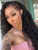 Lace front 13x6 Braided hairstyle wig Updo 30 inch curly wave 100% Human Hair 