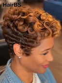 Lace front 13x6 wig Pixie wig finger wave honey 100% Human Hair