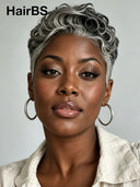 13x6 lace front Wig salt and pepper pixie cut wig 100% Human Hair