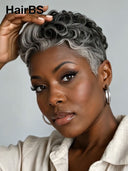 13x6 lace front Wig salt and pepper pixie cut wig 100% Human Hair