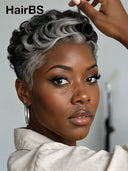 13x6 lace front Wig salt and pepper pixie cut wig 100% Human Hair