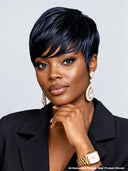 Machine made Pixie wig blue straight