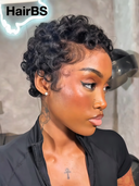 Special Offer Glueless Wig Machine Made pixie cut finger wavy Natural Black 100% Human Hair
