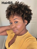 Machine made Glueless wig highlight afro curly 100% Human Hair