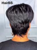 Ready to go full lace wig with bangs pixie straight 100% Human Hair