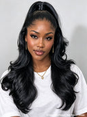 HD Lace 13x4 Lace Front Wig Natural Black Body wave 24 inch Pre-styled Updo 100% Human Hair