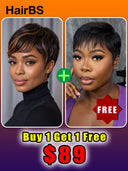 Buy 1 Get 1 Free machine made pixie wig straight 2 color 100% Human Hair 