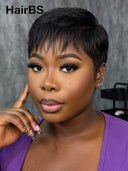 Buy 1 Get 1 Free machine made pixie wig straight 2 color 100% Human Hair 