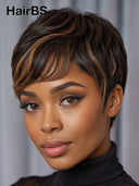 Buy 1 Get 1 Free machine made pixie wig straight 2 color 100% Human Hair 