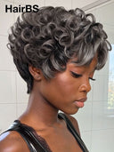 Silver Salt And Pepper collection Machine Made pixie cut wig 100% Human Hair