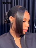 13x4 Lace Front Wig Natural Black Straight bob Pre-styled Updo 100% Human Hair
