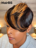 13x6 lace front Wig pixie cut wig honey highlght 100% Human Hair